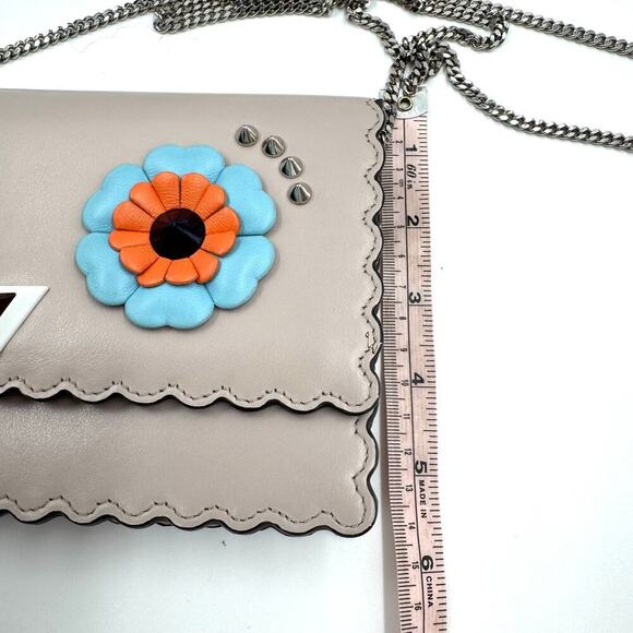 Fendi Beige Blue Orange Owl WOC Crossbody Bag SHW Scalloped Edges - Picture 11 of 14